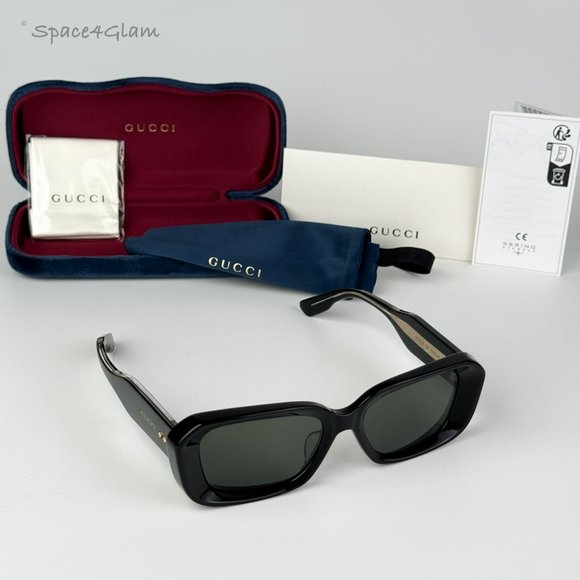 Gucci Women Sunglasses Black Grey Rectangle GG1531SK 001 BRAND NEW